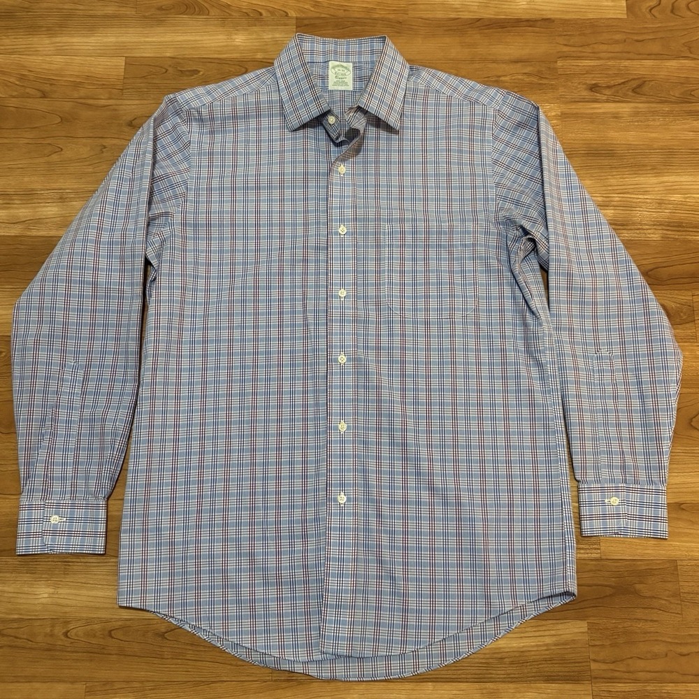 Brooks Brothers Shirt Men 16-33 Blue Purple Plaid Classic Supima Dress Button Up